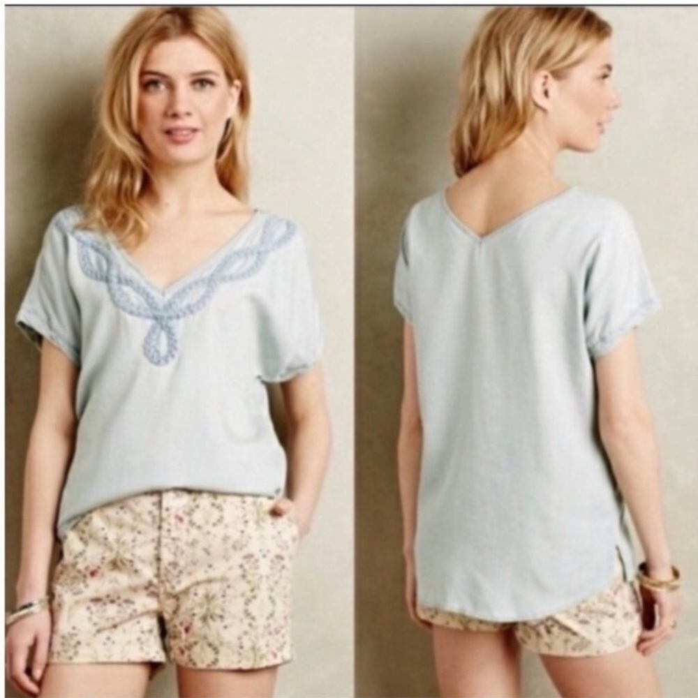 NWOT Anthropology Light Blue Embroidered Women's Top